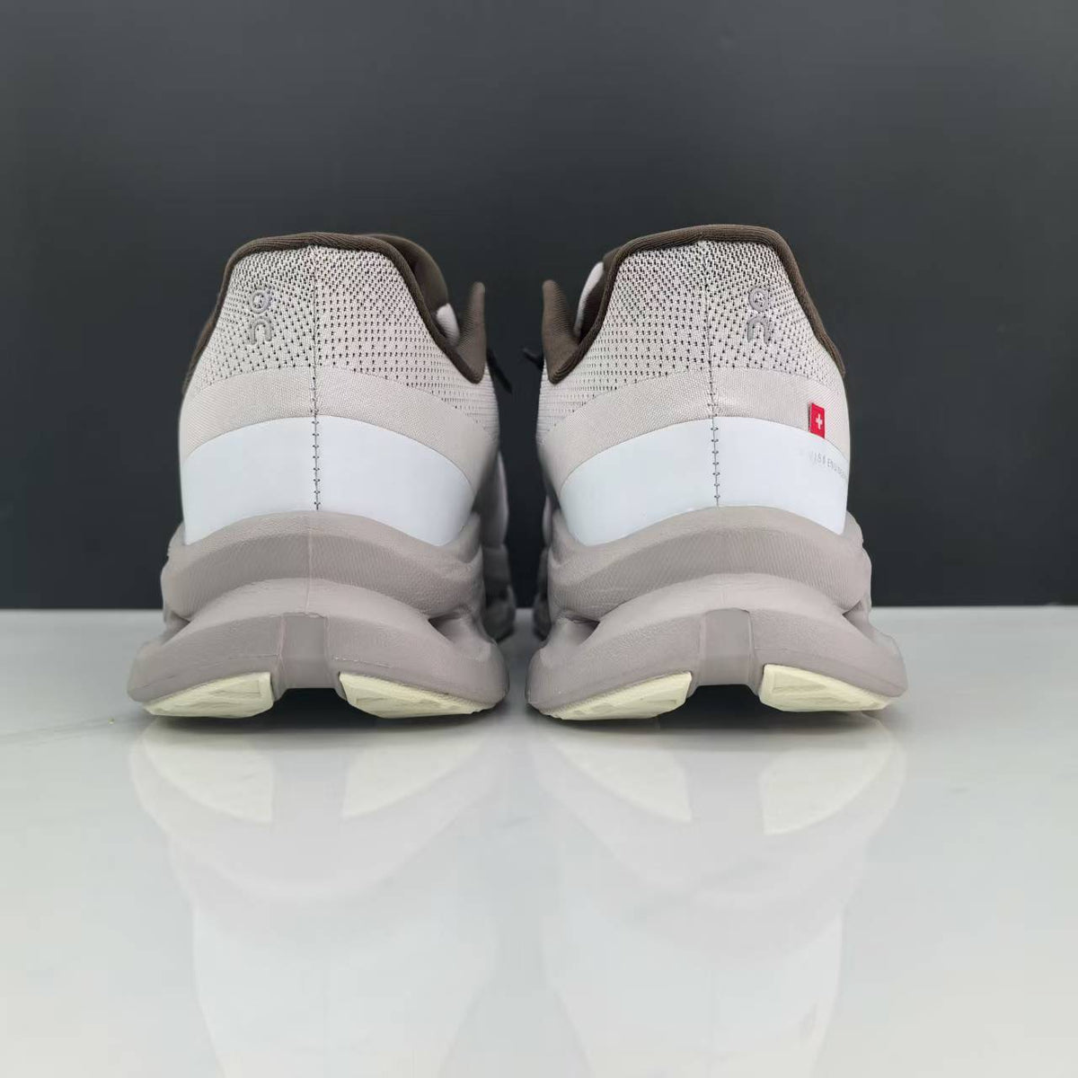 Light Gray and Taupe On Cloudmonster Running Shoes - product image from the listing.