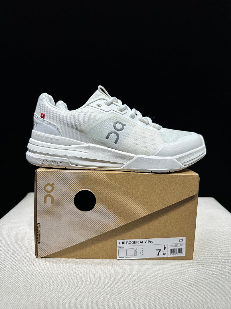 On THE ROGER Advantage Pro White Tennis Trainers - product image from the listing.