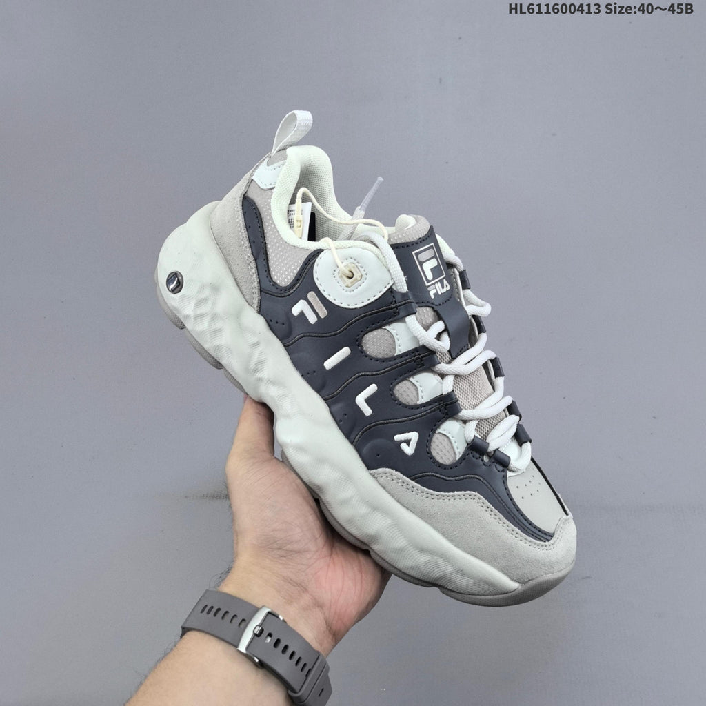 Cream and Charcoal FILA Chunky Sole Sneakers - product image from the listing.
