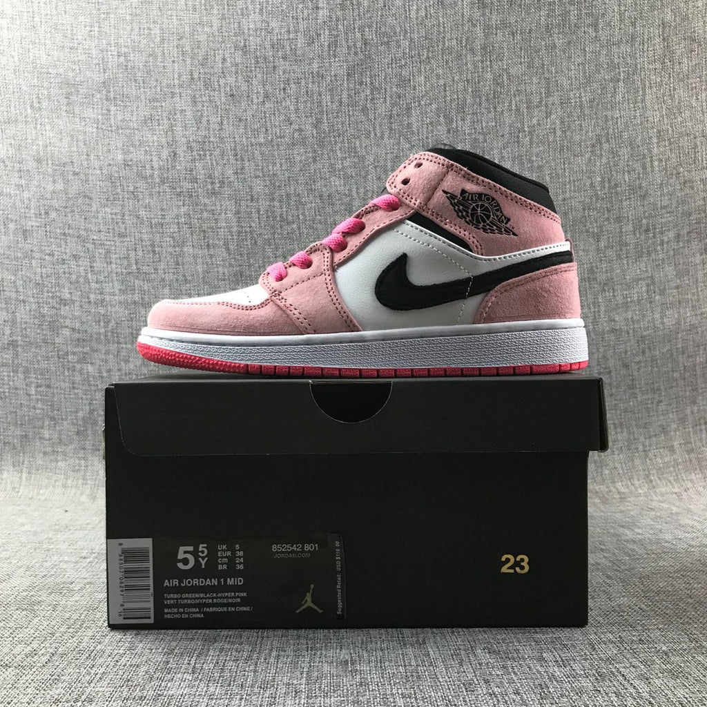 Air Jordan 1 Mid Sneakers in Pink 852542-801 - product image from the listing.