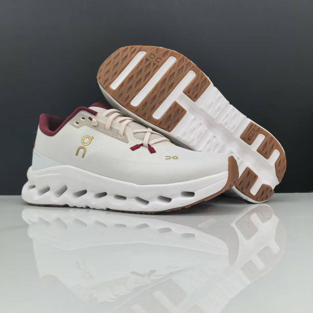 Ivory and Burgundy On Cloudmonster 2 Sneakers - product image from the listing.