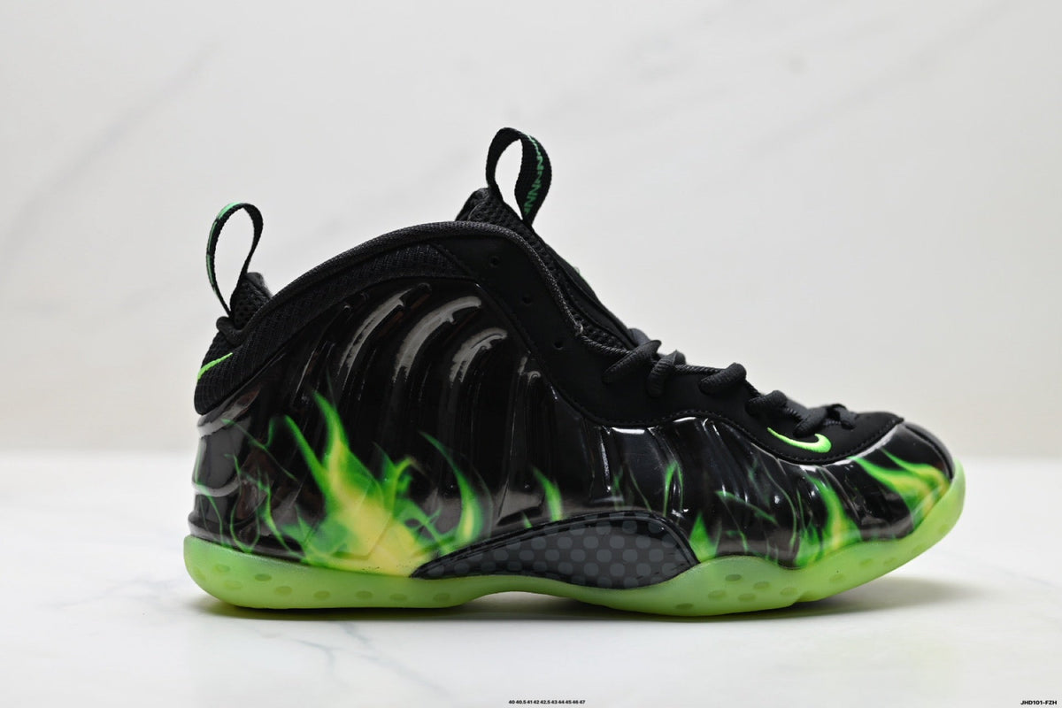 Nike Air Foamposite Huarache Basketball Sneakers in Black Green - product image from the listing.