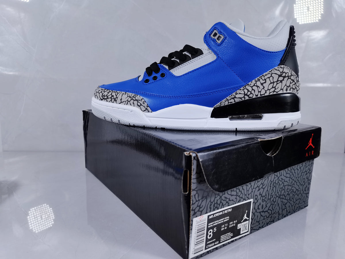 Air Jordan 3 Retro Blue Black Cement Sneakers - product image from the listing.