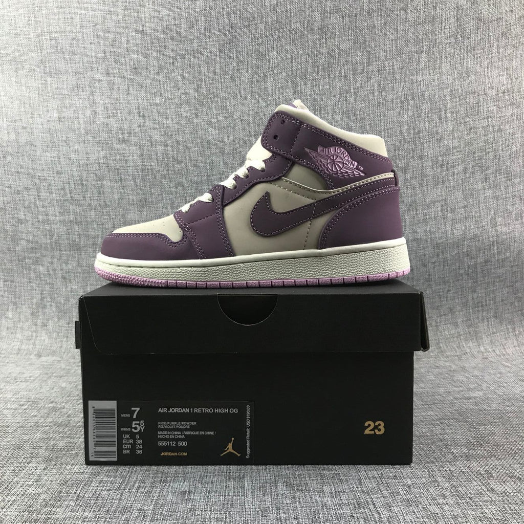 Air Jordan 1 Retro High OG Sneakers in White Purple - product image from the listing.