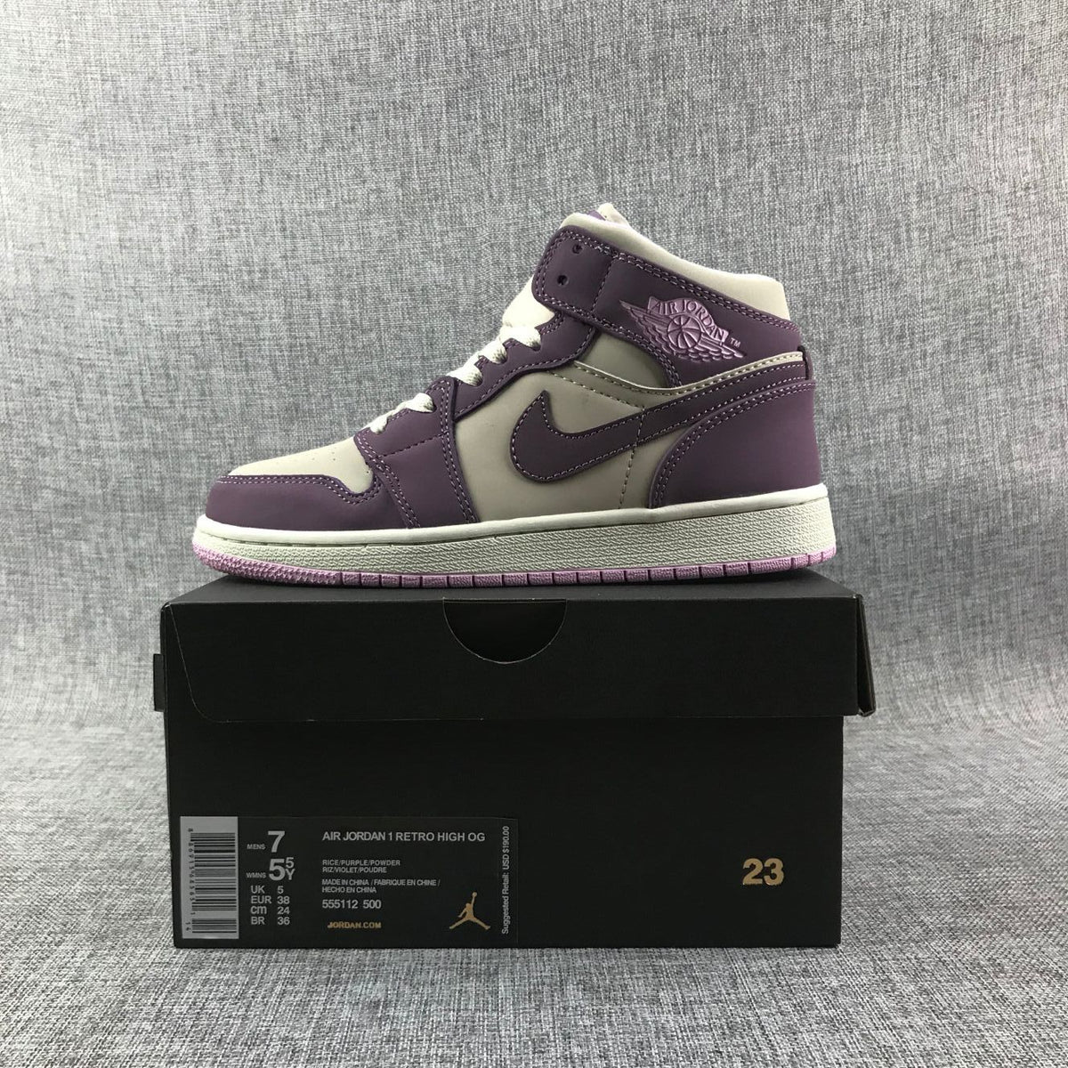 Air Jordan 1 Retro High OG Sneakers in White Purple - product image from the listing.