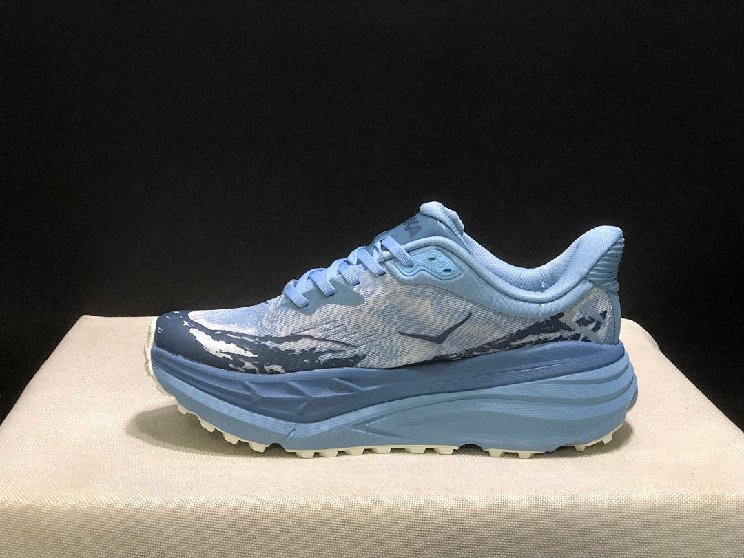 HOKA Stinson 7 Trail Shoes for Running, Blue Pattern - product image from the listing.