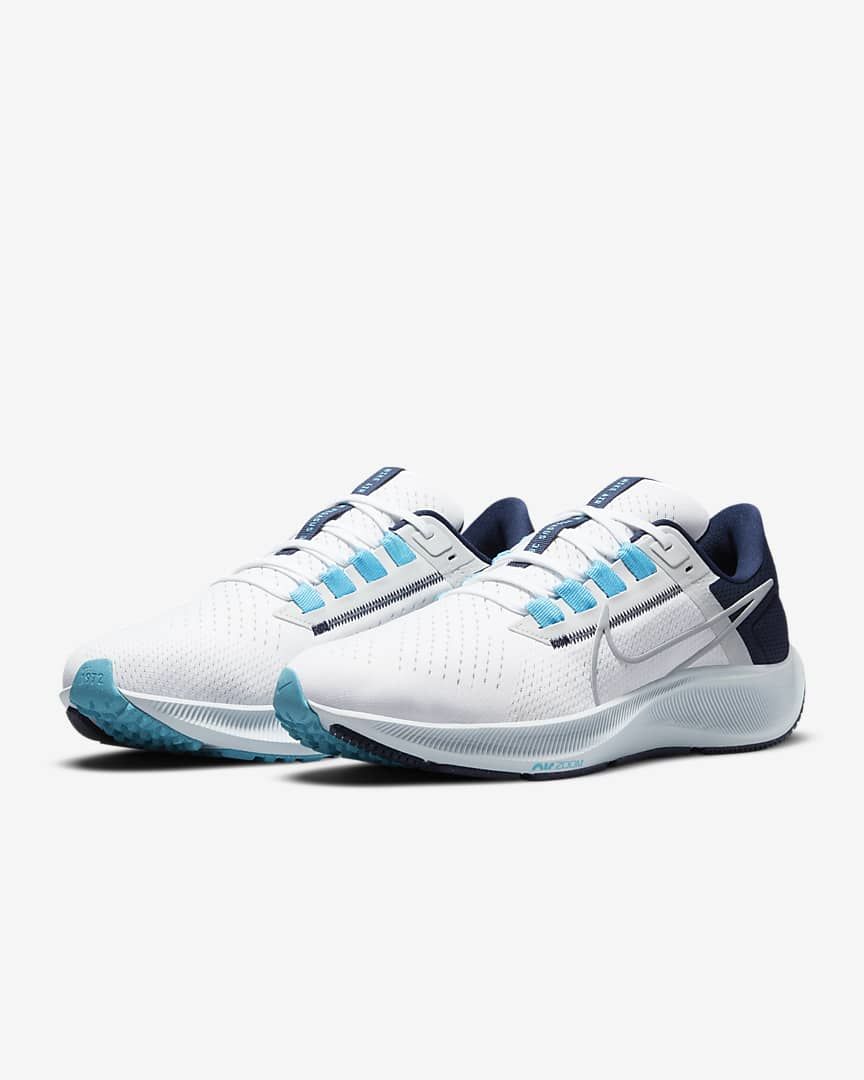 Nike Air Zoom Pegasus 38 Running Shoes in White Navy CW7356-101 - product image from the listing.