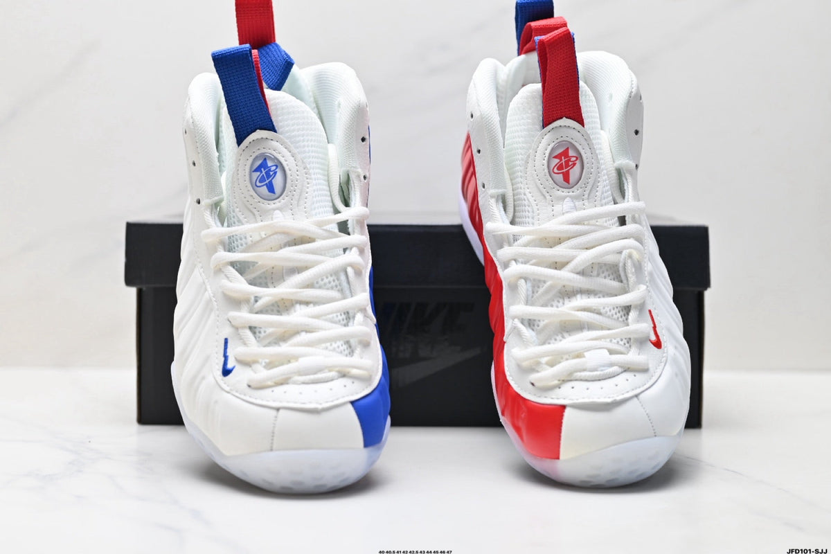 Nike Air Foamposite One Penny Hardaway Sneakers in White Red Blue - product image from the listing.