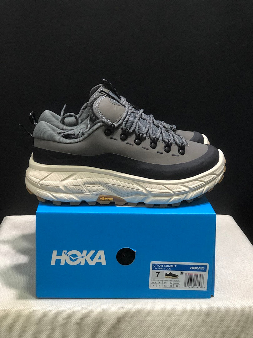 Gray and Black HOKA Tor Summit Trail Shoes - product image from the listing.