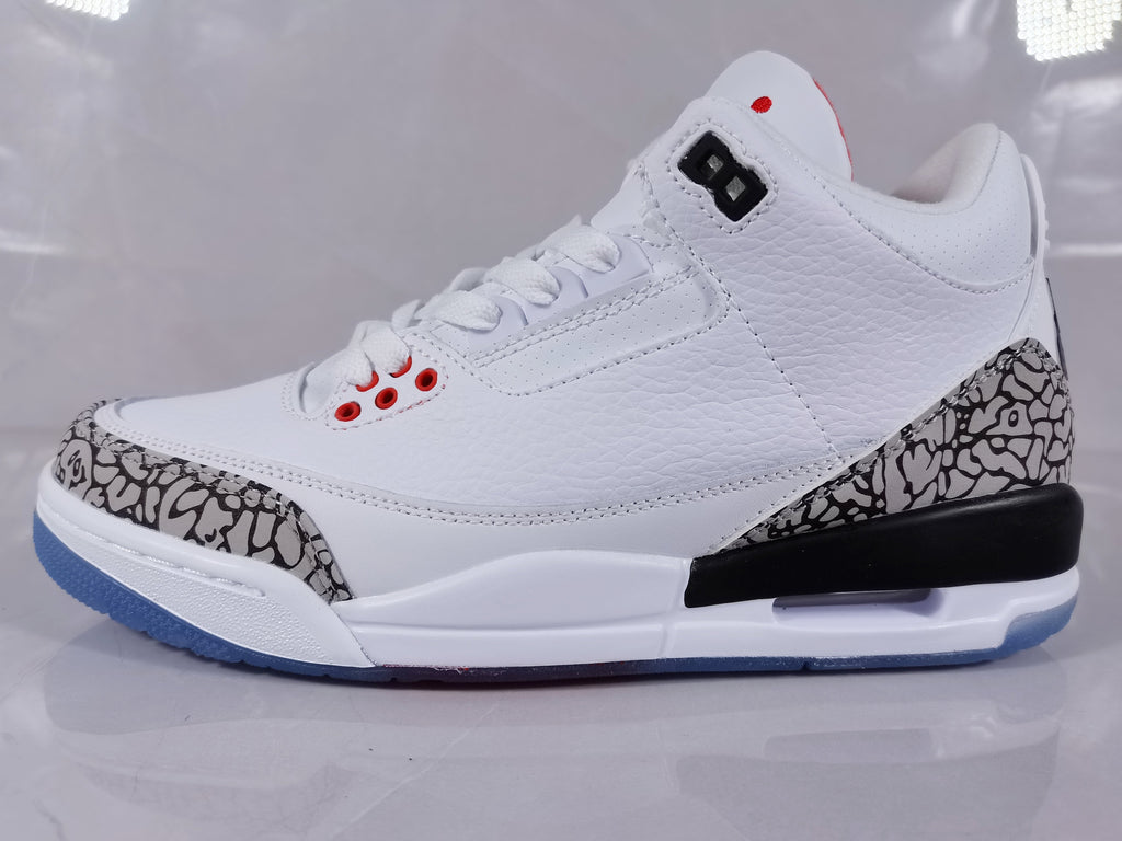 Air Jordan 3 Retro White Red Elephant Print Sneakers - product image from the listing.