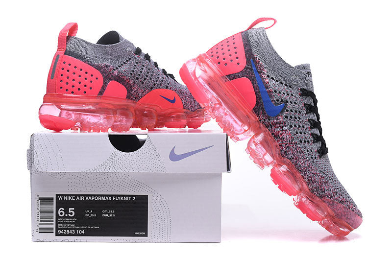 Nike Air VaporMax Flyknit 2 Grey and Bright Crimson Trainers - product image from the listing.