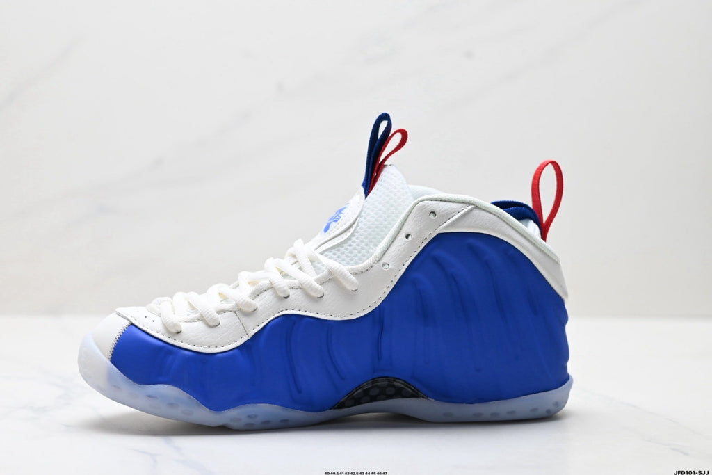 Nike Air Foamposite One Penny Hardaway Sneakers in White Blue Red - product image from the listing.
