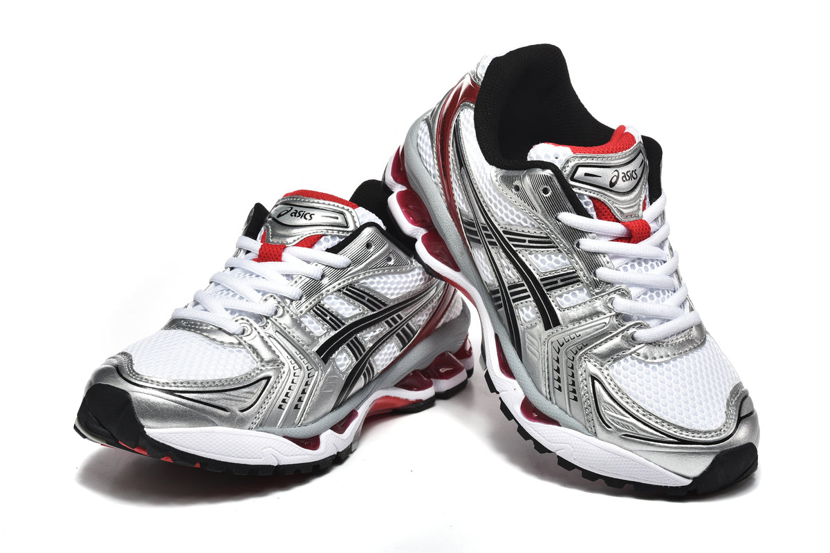 ASICS Gel-Kayano 14 Sneakers in Silver White Red - product image from the listing.
