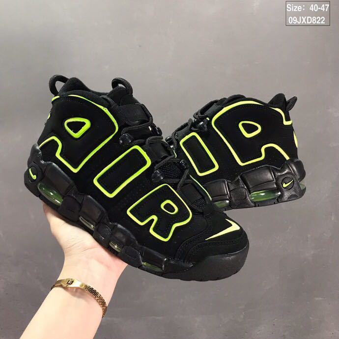 Nike Air More Uptempo Sneakers in Black Volt Green - product image from the listing.