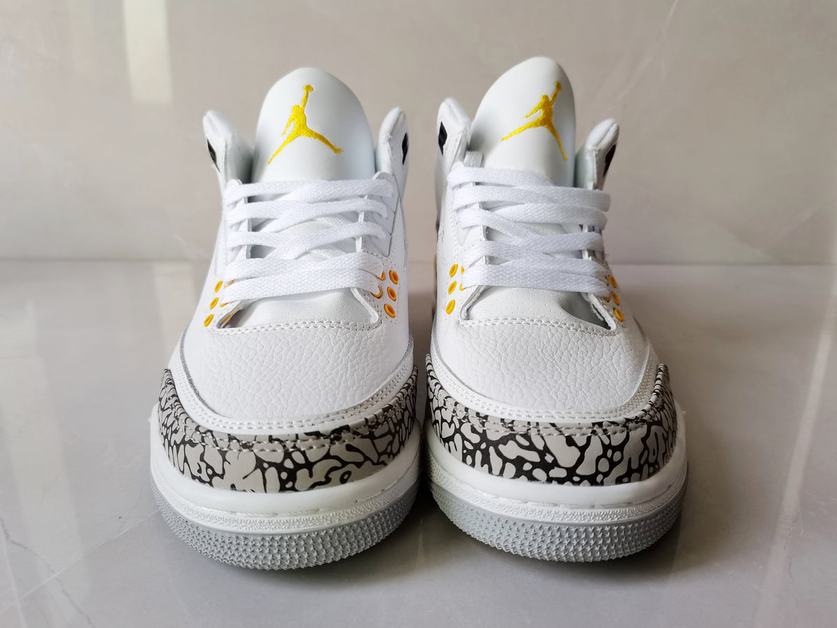 Air Jordan 3 Retro White and Yellow Sneakers - product image from the listing.
