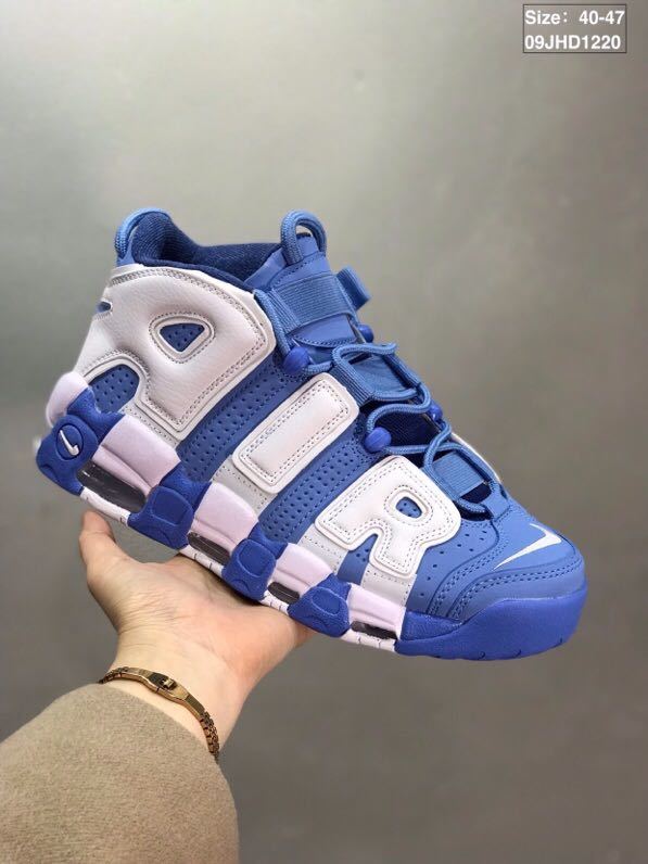 Blue and White Nike Air More Uptempo Sneakers - product image from the listing.