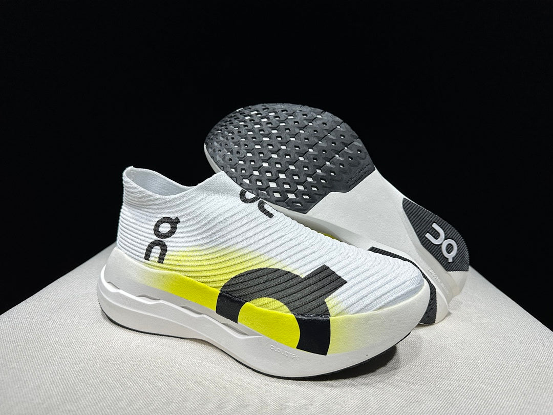On Cloudboom Strike LS Running Shoes in White Lime - product image from the listing.