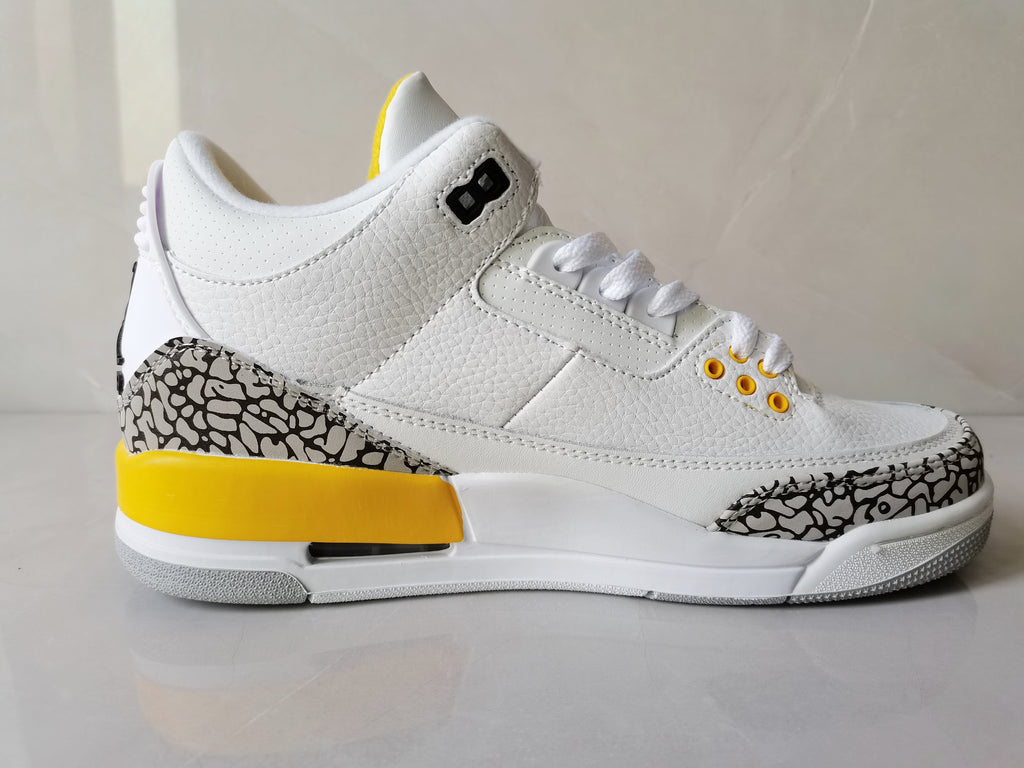 Air Jordan 3 Retro White and Yellow Sneakers - product image from the listing.