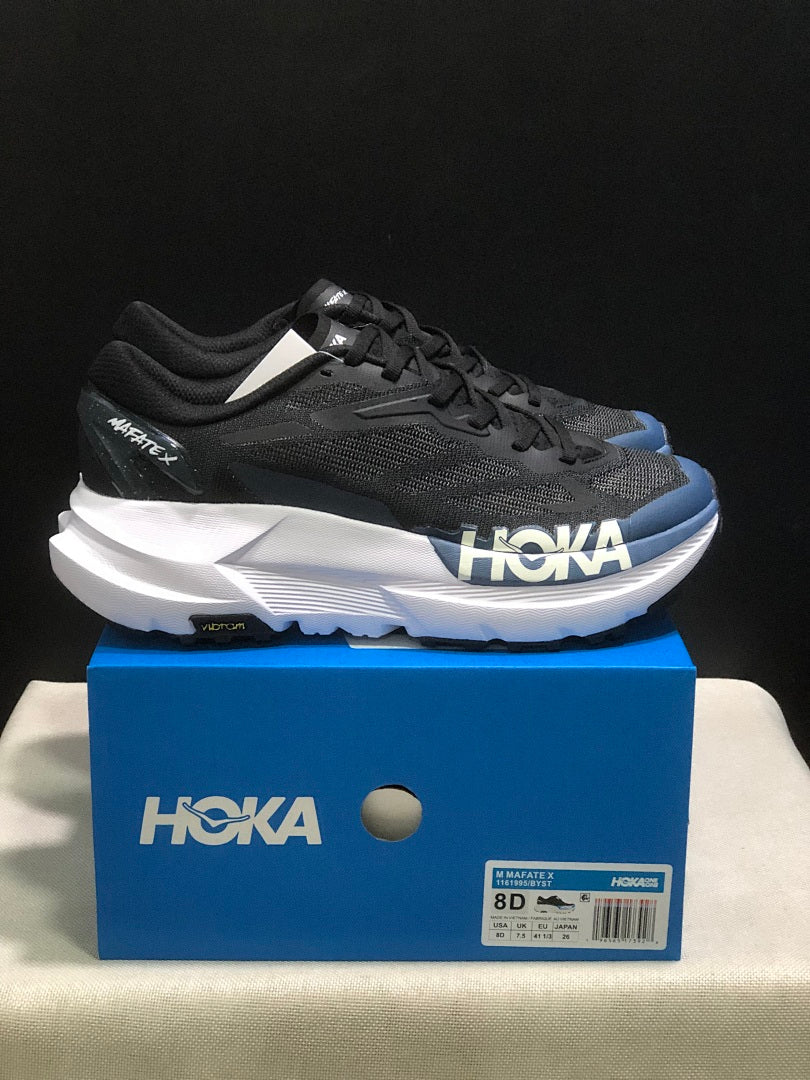 Black and Blue HOKA Mafate X Trail Running Shoes - product image from the listing.