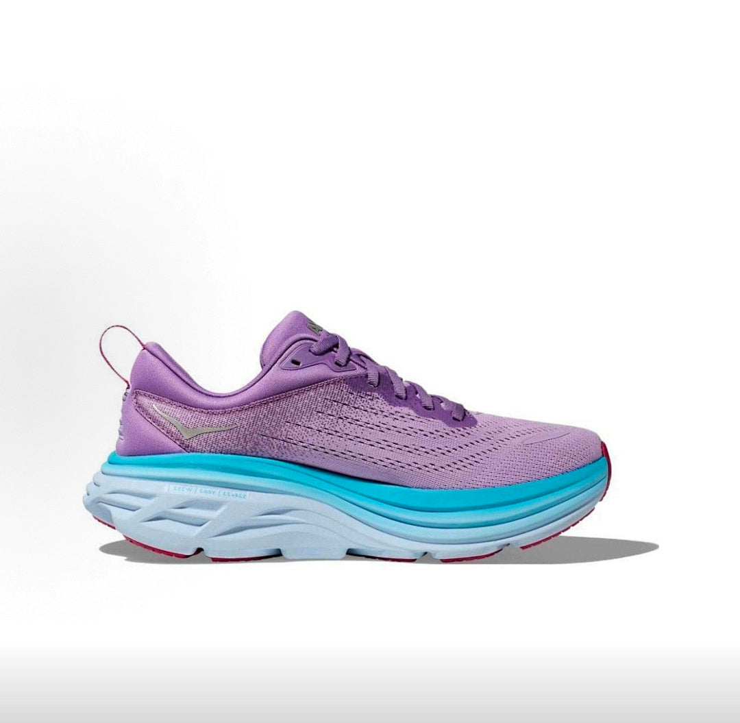 Purple and Blue HOKA Bondi 8 Running Sneakers - product image from the listing.
