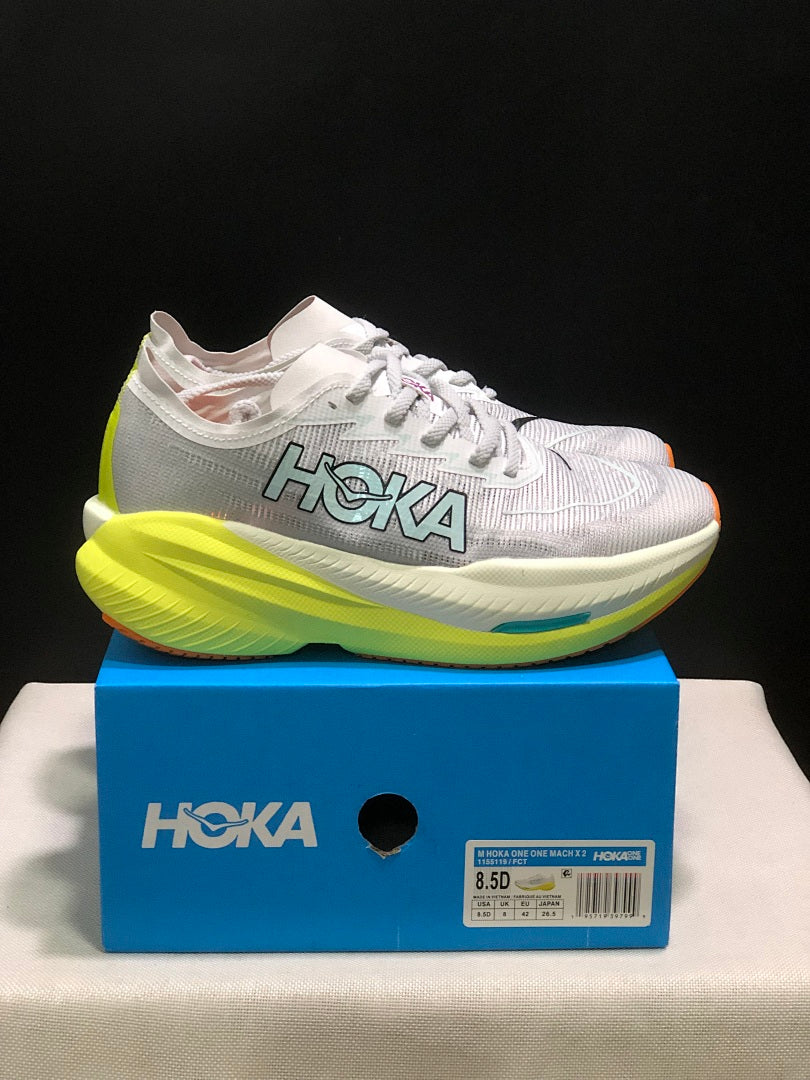 HOKA Mach X 2 Running Shoes, Gray and Neon in Yellow - product image from the listing.