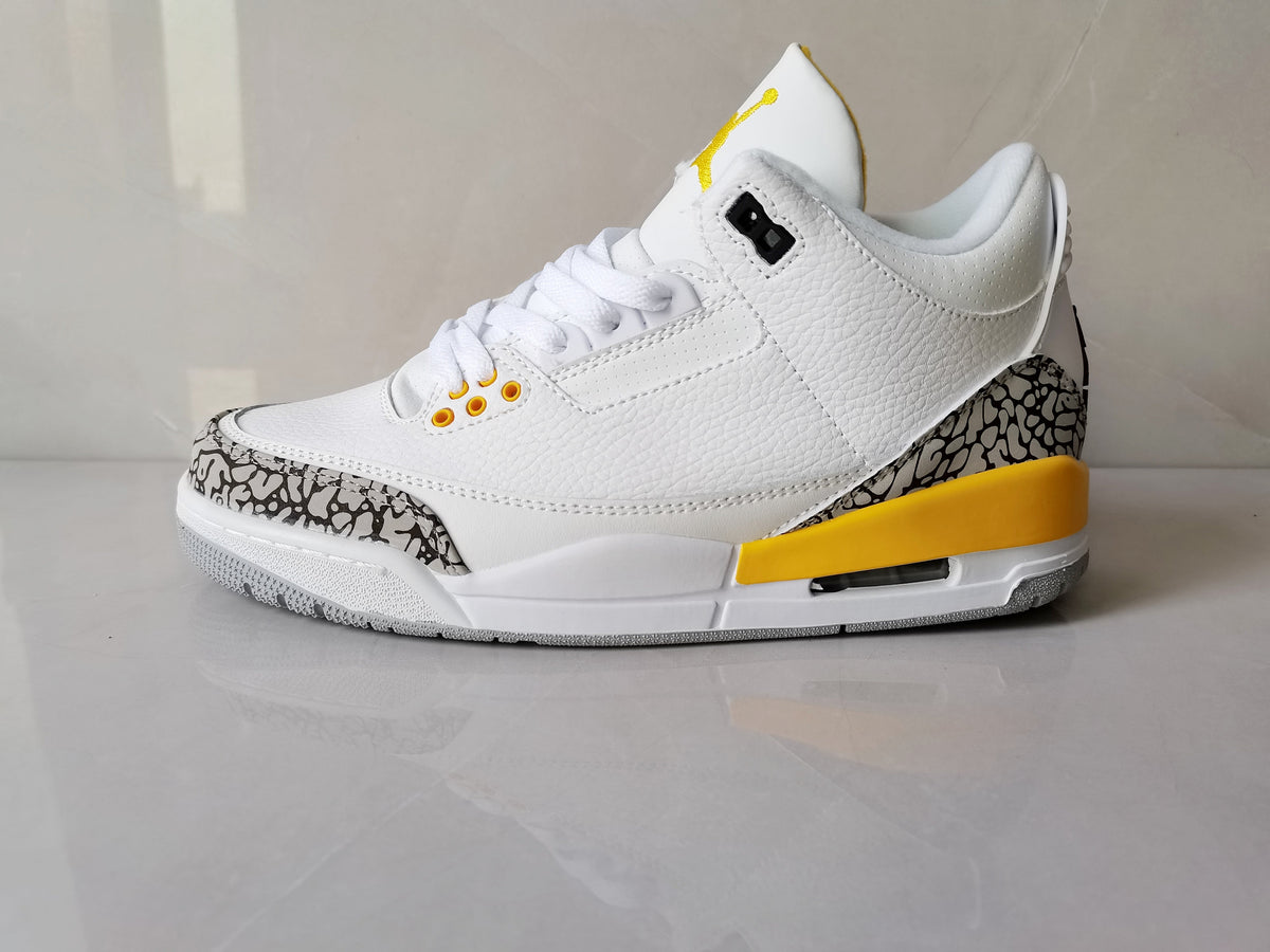 Air Jordan 3 Retro White and Yellow Sneakers - product image from the listing.