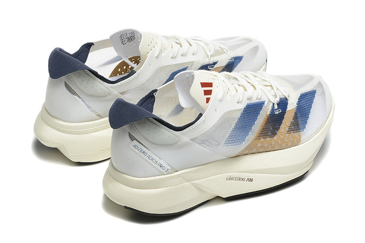 Adidas Adizero Adios Pro 3 Running Shoes, in White Blue - product image from the listing.
