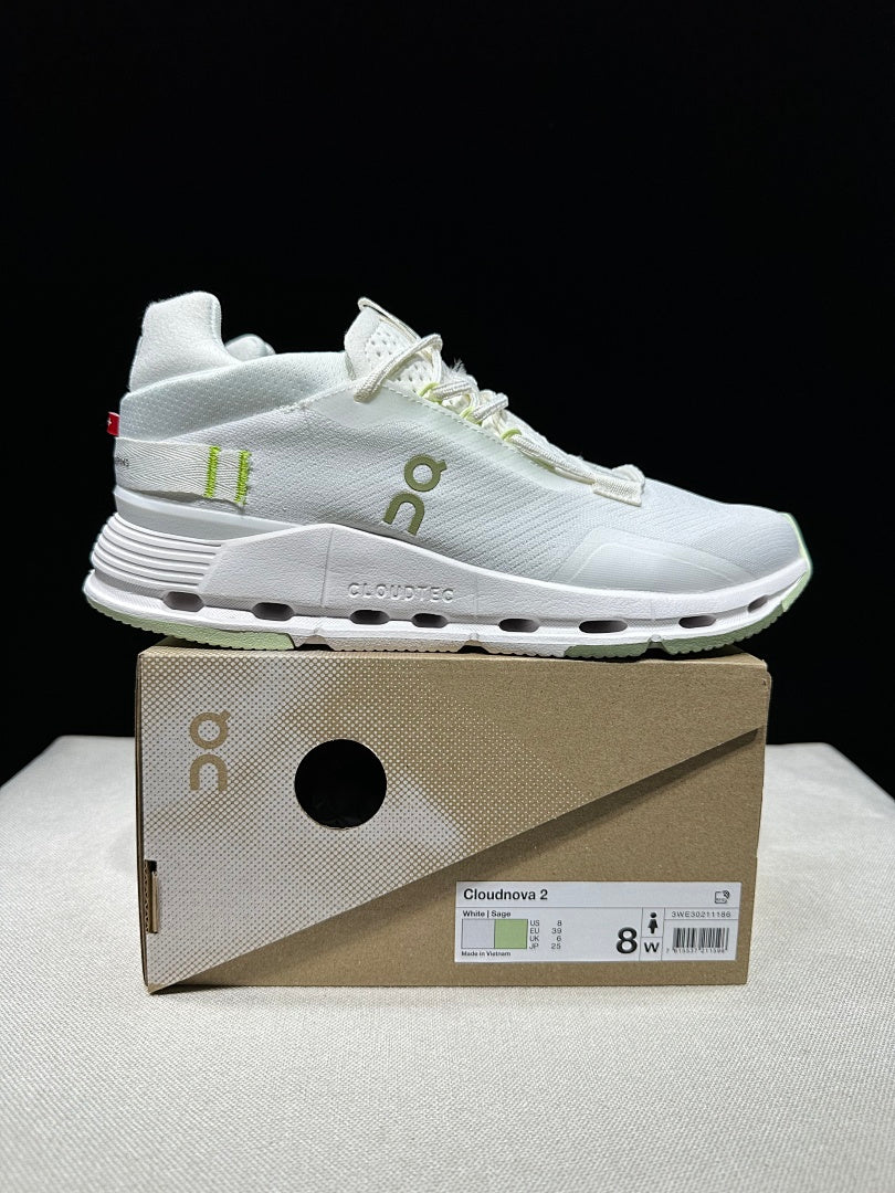 On Cloudnova 2 Trainers in White and Sage - product image from the listing.