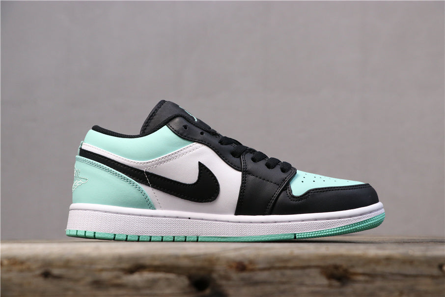 Air Jordan 1 Low Emerald Rise in Black and Mint Green 553558-117 - product image from the listing.
