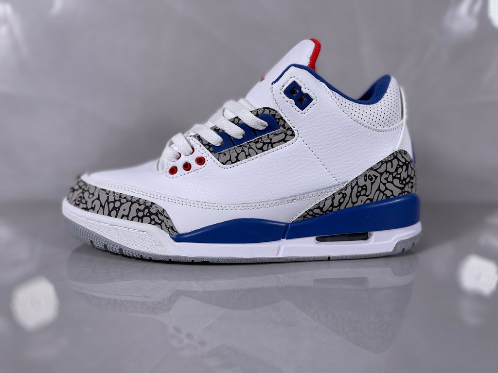 White Blue Elephant Print Sneakers - Nike Air Jordan 3 - product image from the listing.