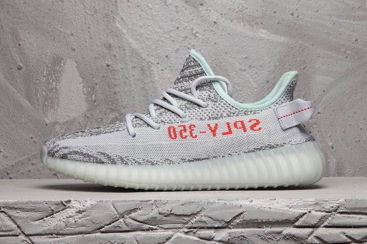 Gray and Mint Yeezy 350 V2 Knit Sneakers - product image from the listing.