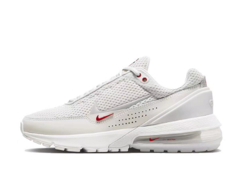 Nike White Grey Red Mesh Trainers - product image from the listing.