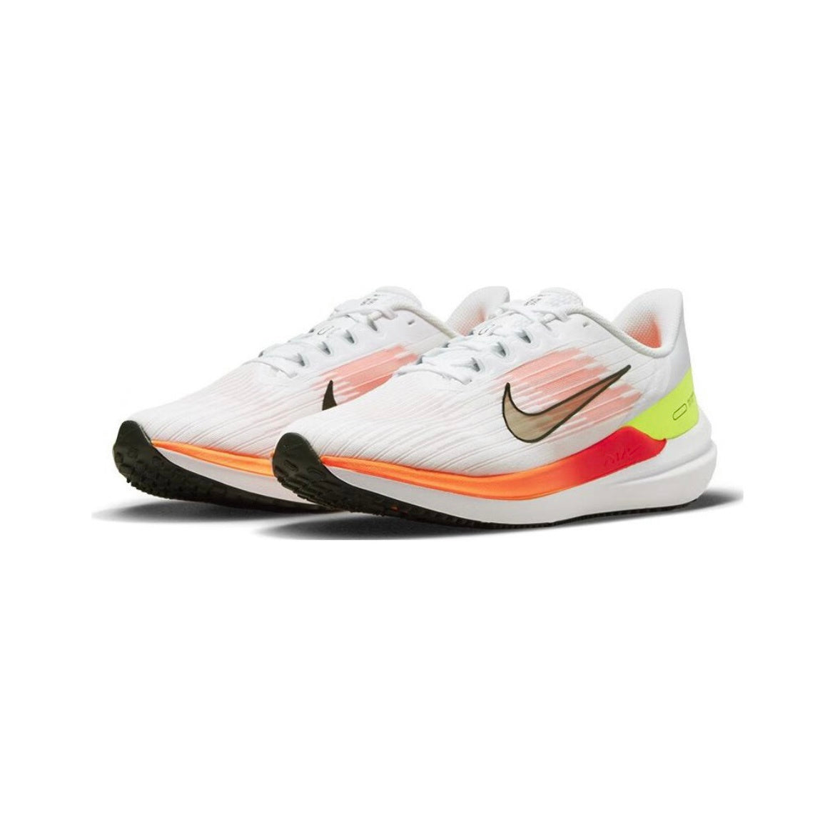 Nike Air Winflo 9 Running Shoes in White Orange DD6203-100 - product image from the listing.