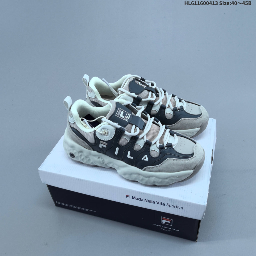 Cream and Charcoal FILA Chunky Sole Sneakers - product image from the listing.