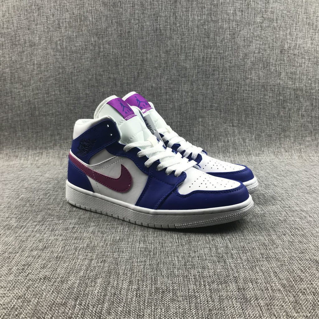 Air Jordan 1 Mid Sneakers in Blue Pink 554724-451 - product image from the listing.