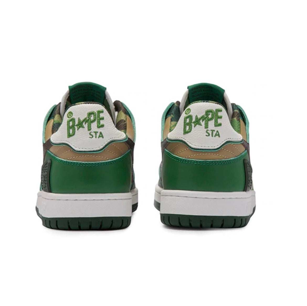 BAPE SK8 STA Low-Cut Sneakers in Green Camo - product image from the listing.