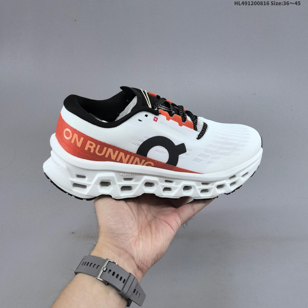 On Cloudmonster 3 Hyper Running Shoes in White Orange - product image from the listing.