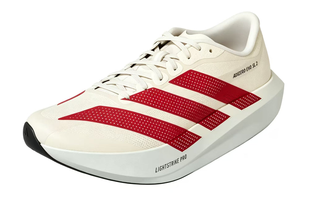 Adizero Evo SL 2 Running Shoes in Off-White and in Red - product image from the listing.