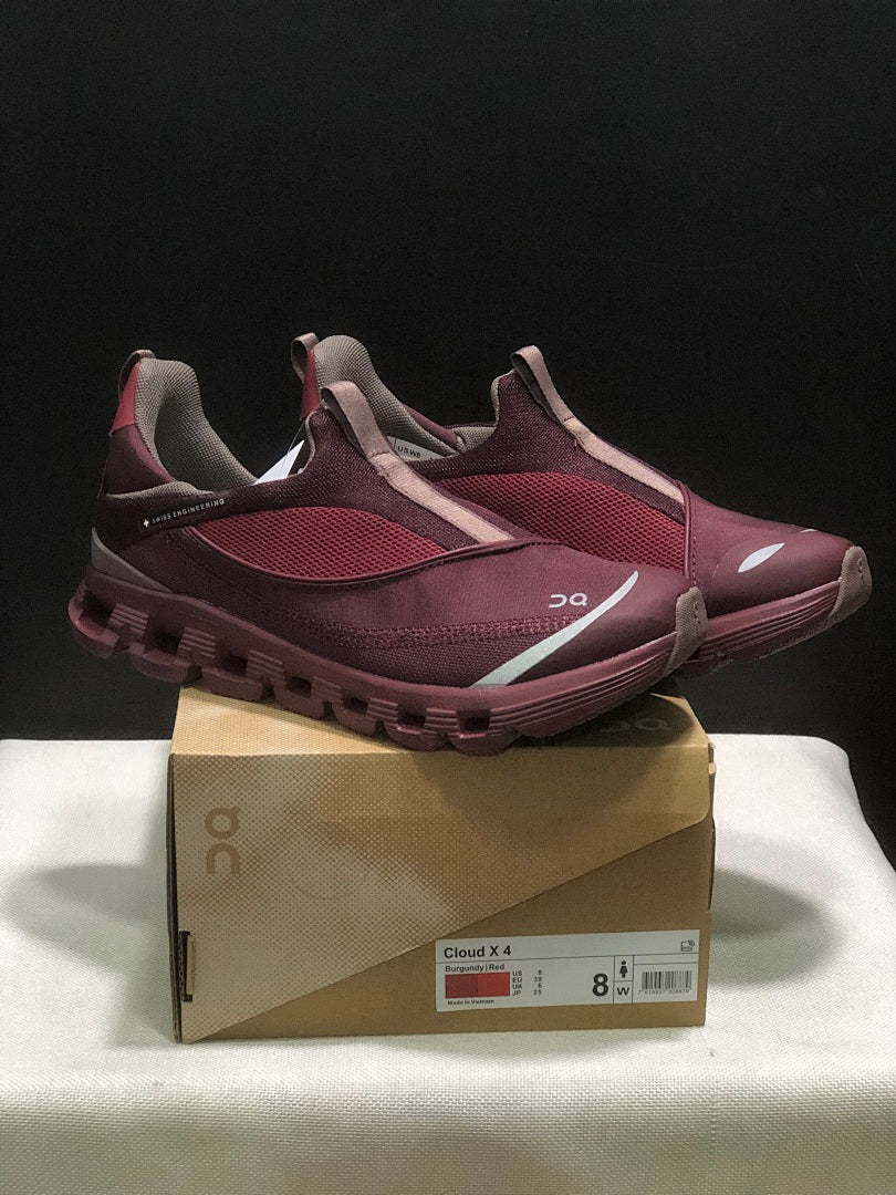 On Cloud X 4 Coast Slip-On Sneakers in Burgundy Red - product image from the listing.