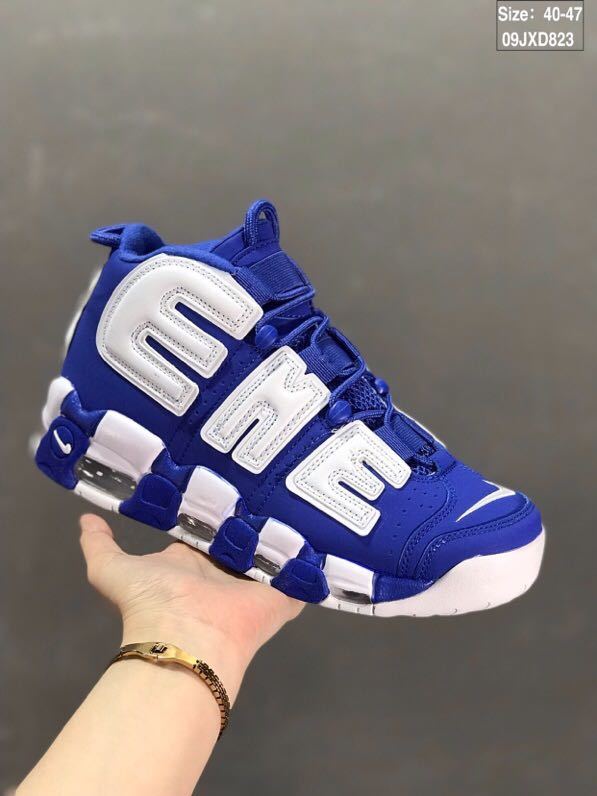 Nike Air More Uptempo Basketball Sneakers in White Blue 09JXD823 - product image from the listing.