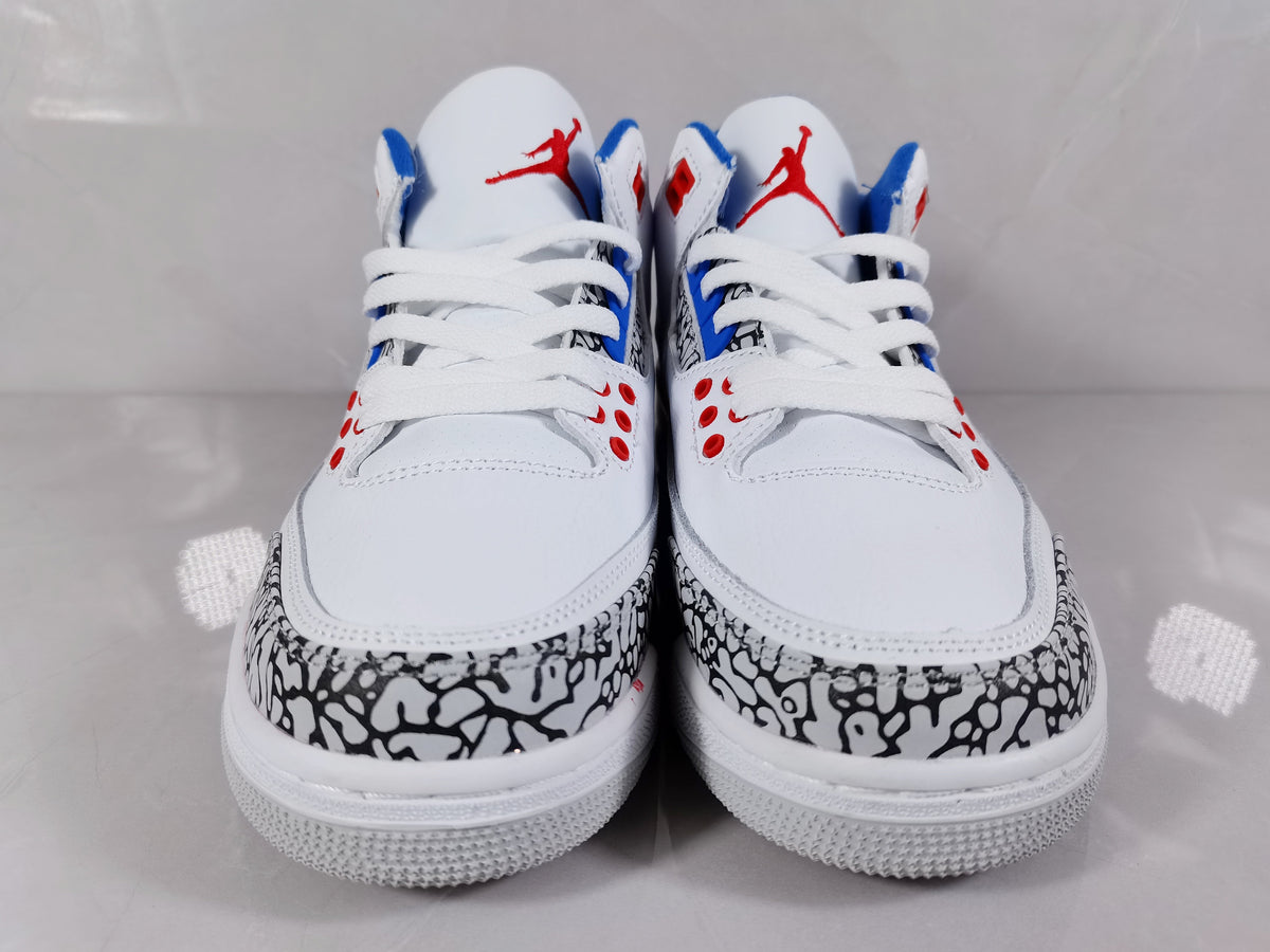 Jordan 3 Retro Sneakers in White Red Blue - product image from the listing.