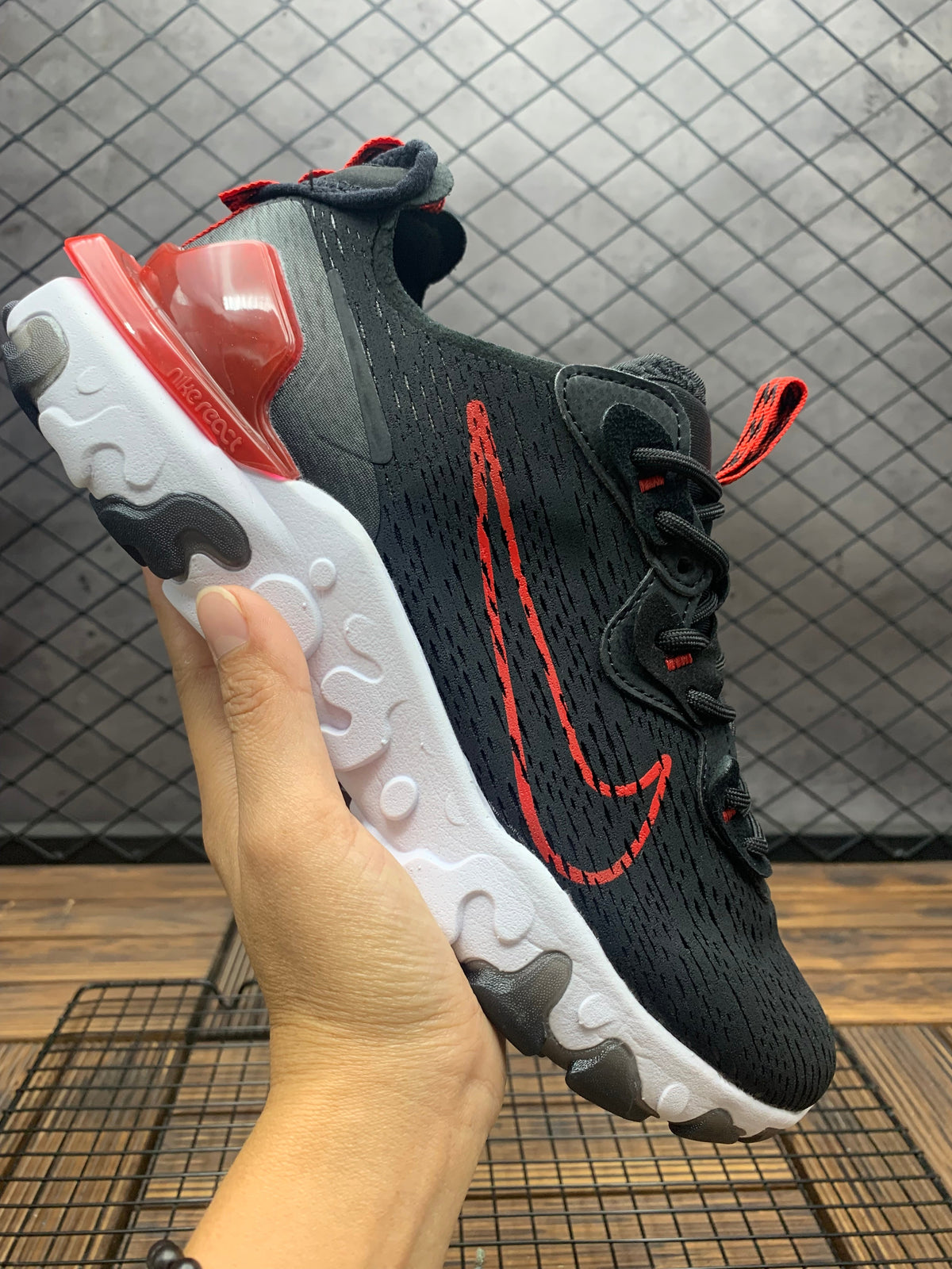 Nike React Vision Sneakers in Black Red - product image from the listing.