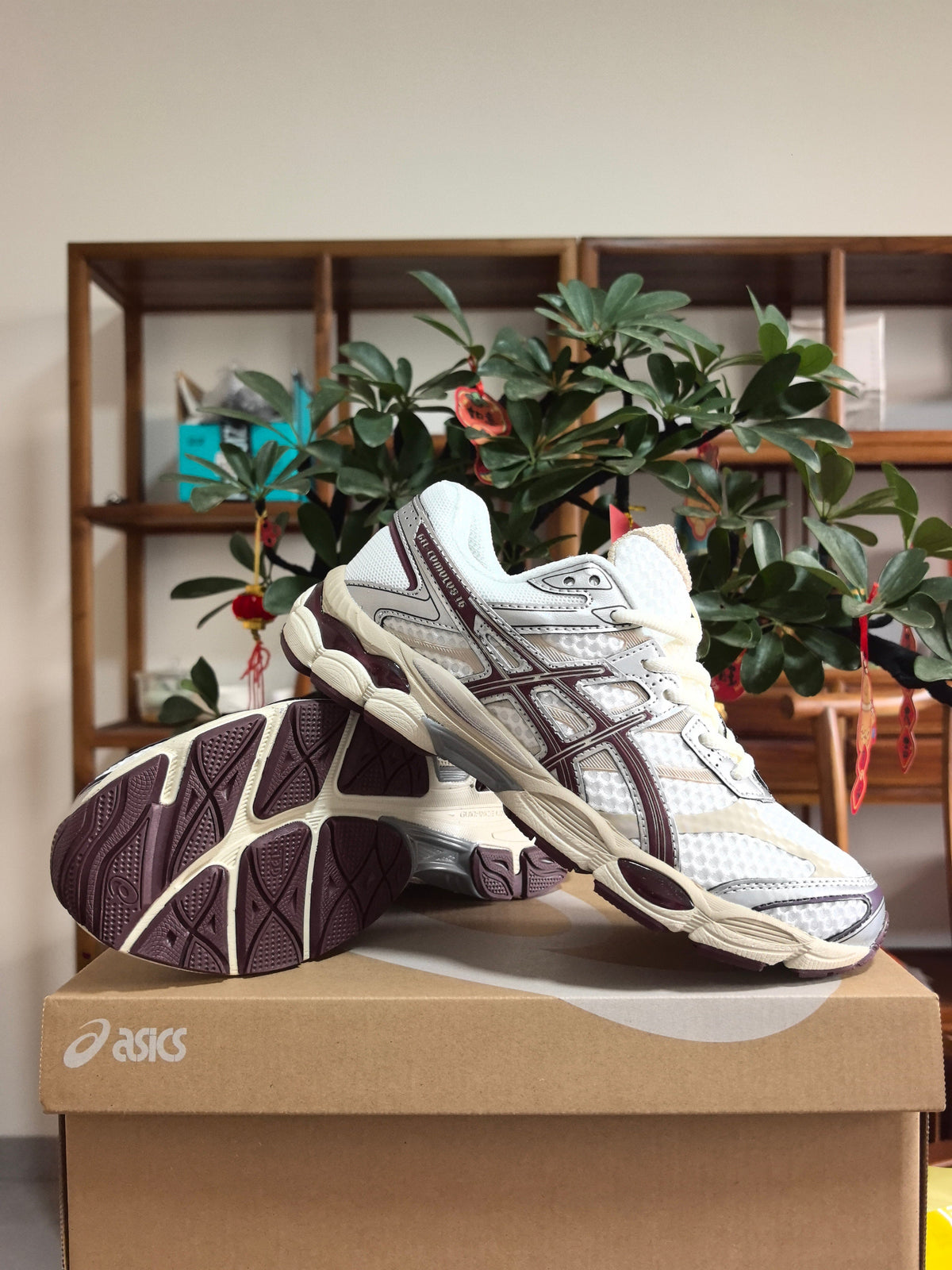 ASICS GEL-Quantum 360 Sneakers in White Cream Purple - product image from the listing.