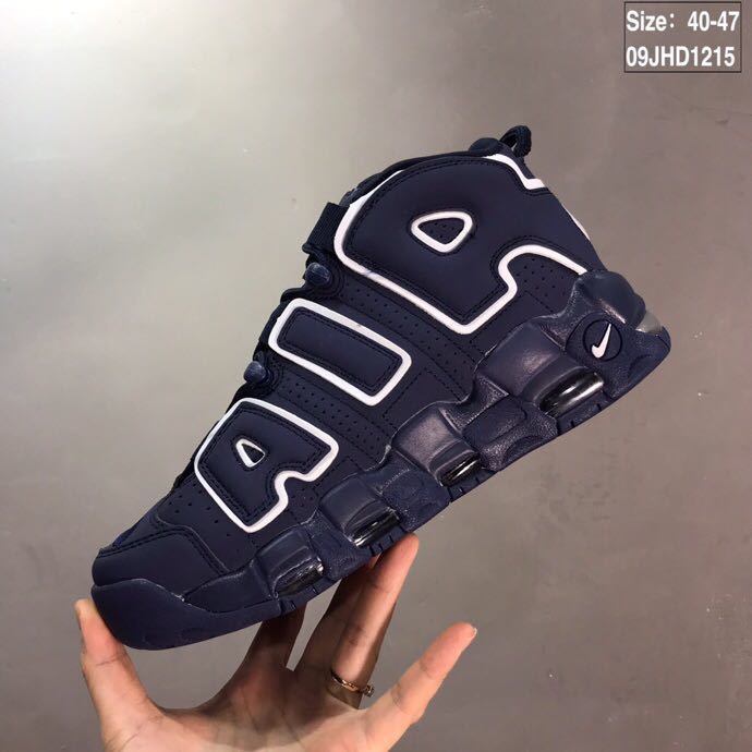 Nike Air More Uptempo Sneakers, in Midnight Navy and White - product image from the listing.