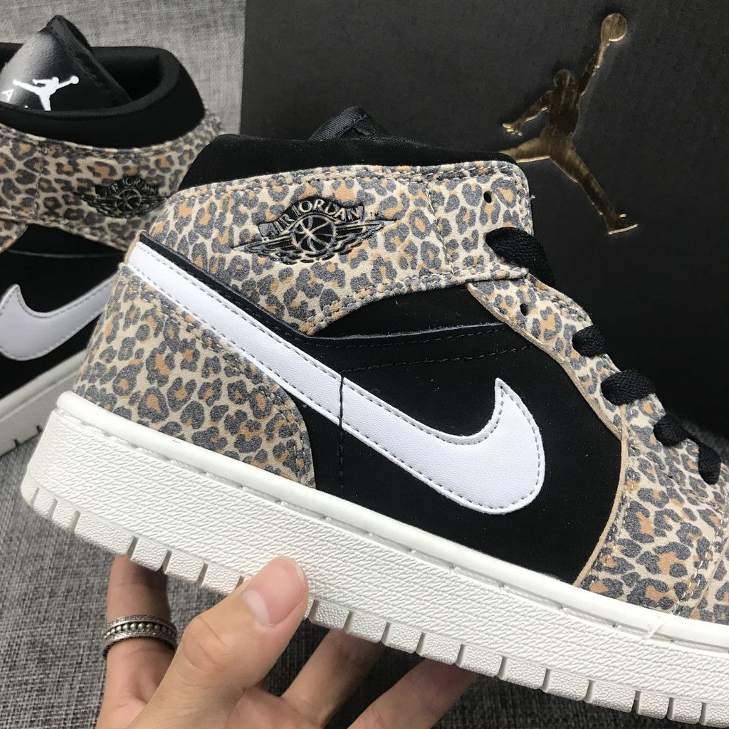 Leopard Print Sneakers - Air Jordan 1 Mid SE GS BQ6931-021 - product image from the listing.