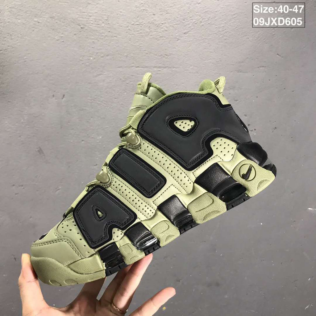 Olive and Black Nike Air More Uptempo Sneakers - product image from the listing.