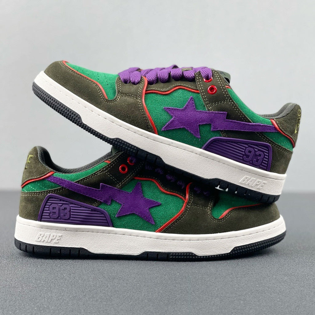 BAPE SK8 Sta Sneakers in Green and Purple - product image from the listing.
