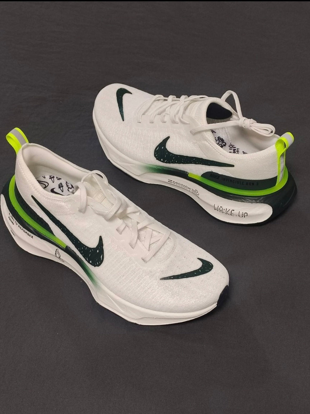 Nike ZoomX Invincible Run 3 Running Shoes in White Green FZ4018-100 - product image from the listing.