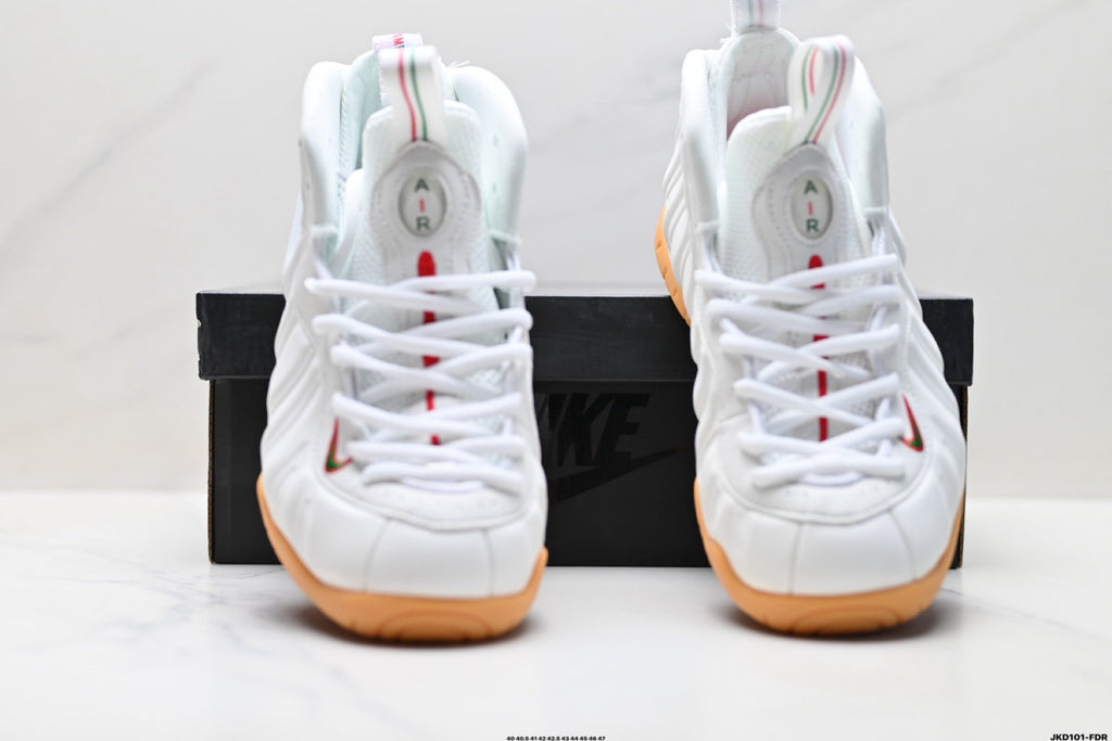 Nike Air Penny Foamposite Sneakers in White and Gum - product image from the listing.