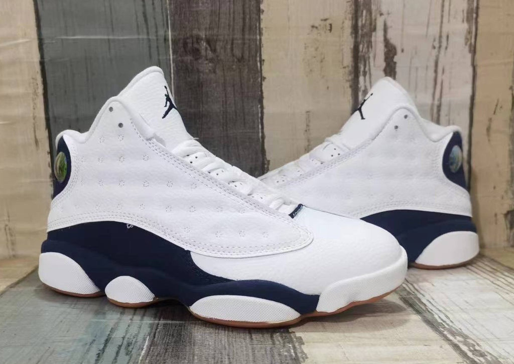 Men's Air Jordan 13 Sneakers - White & Dark Blue - product image from the listing.